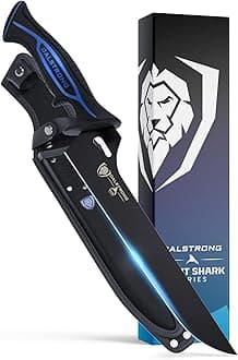 Dalstrong Offset Slicing & Carving Knife - 10 inch - Shark Night Series - 7CR17MOV High Carbon Steel - Titanium Coated Blade - Outdoor & Fishing - Polypropylene Handle - Nylon Sheath - NSF Certified