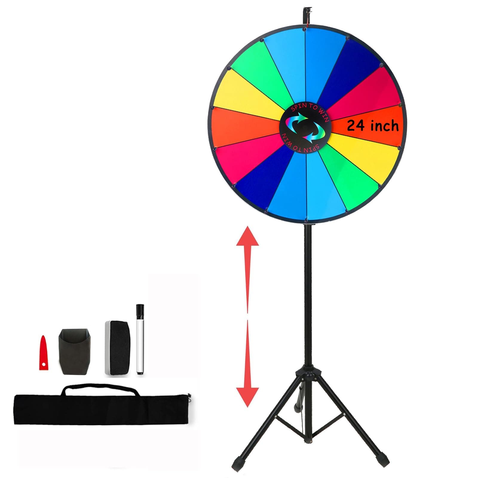 Hooomyai 24 Inch Prize Wheel with Folding Tripod Floor Stand 44”-60” Height A...