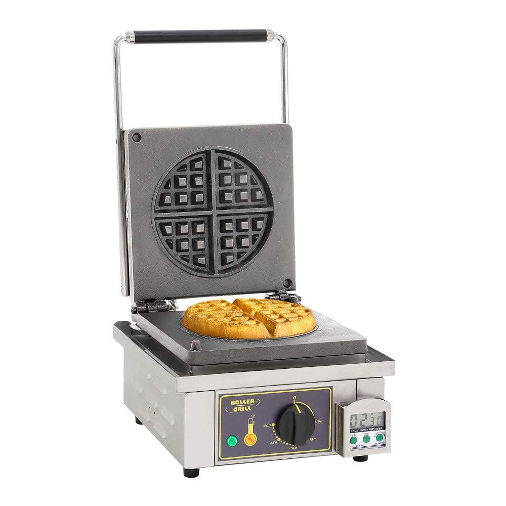 EquipexGES75 Single Cast Iron Plate Classic Belgian Waffle Maker with Grids, Stainless Steel, 208/240v, NSF