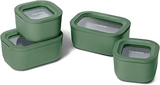 Mini Food Storage 9pc Set - Glass Storage Containers for Food - Non-Toxic Ceramic-Coated Glass - Air Release Technology - Compact & Stackable Design - Sage