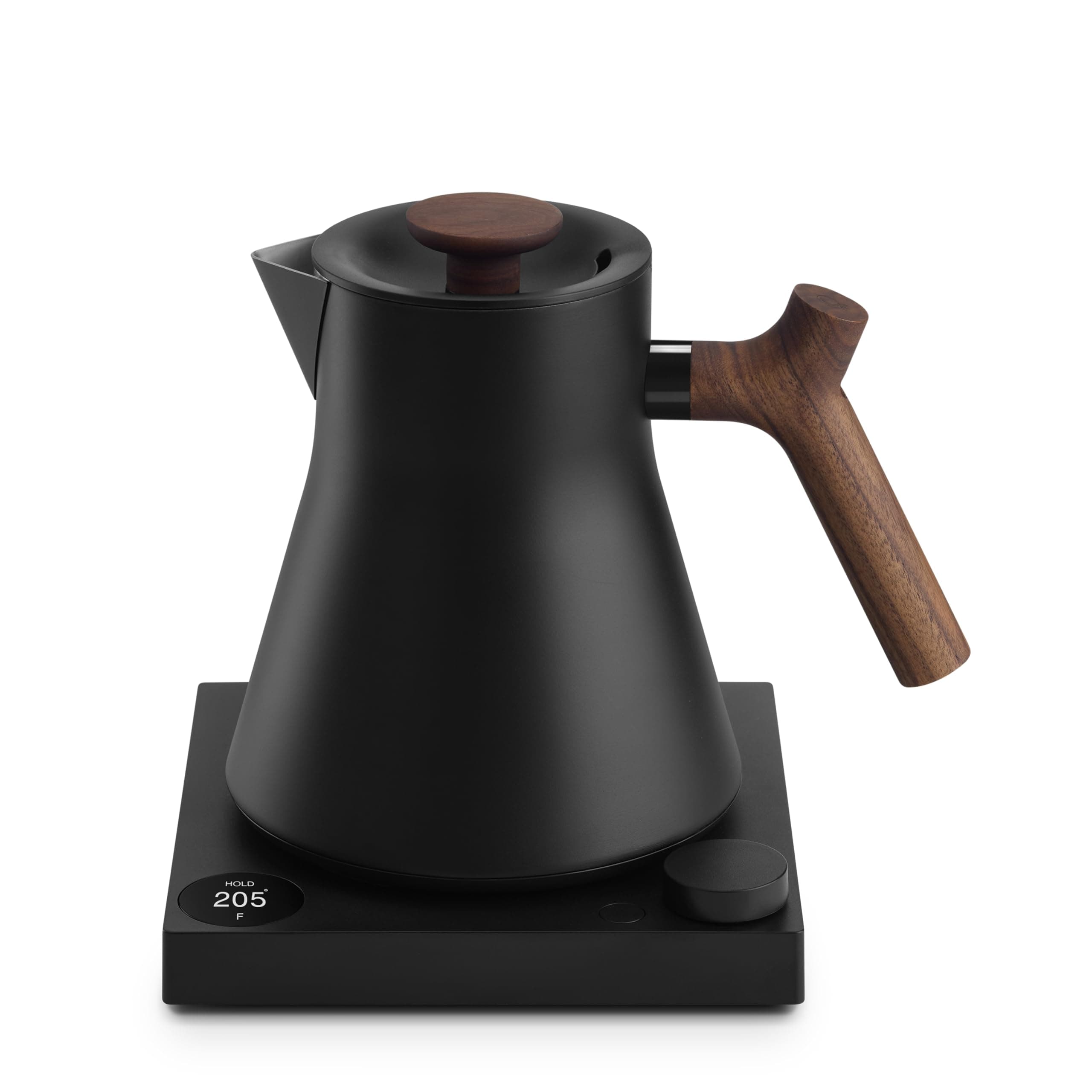Fellow Corvo EKG Pro Electric Tea Kettle - Quick Heating, Precise Temperature Control Electric Kettle, Scheduling, Built-in Brew Timer for Boiling Water - Matte Black with Walnut Handle - 0.9 Liter