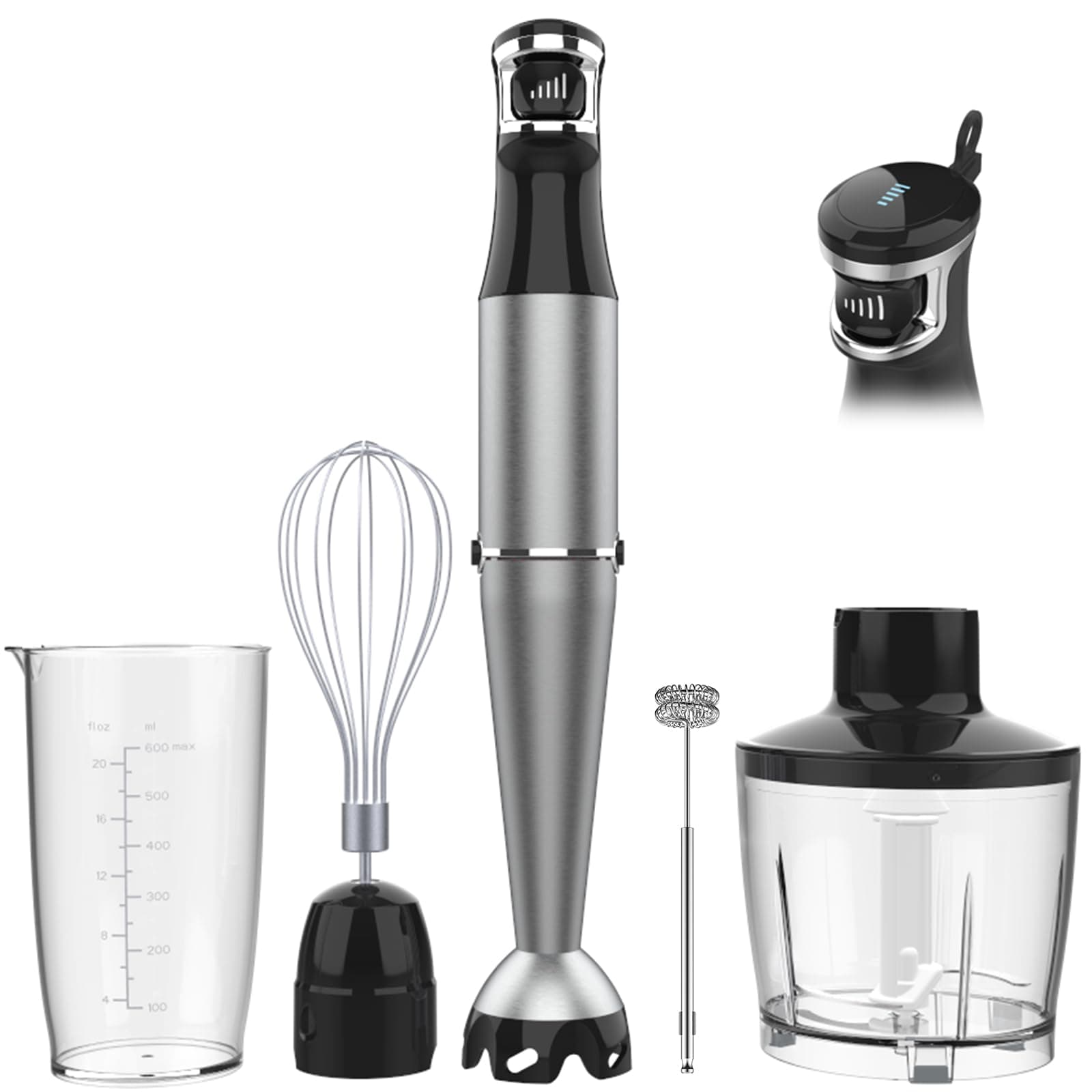 Turelar Immersion Blender Handheld Corded Hand Blenders Set 1100W, Trigger Variable Speed 5 in 1 Stick Emulsifier with Chopper, Whisk and Frother for Soup, Baby Food and Smoothies,Black