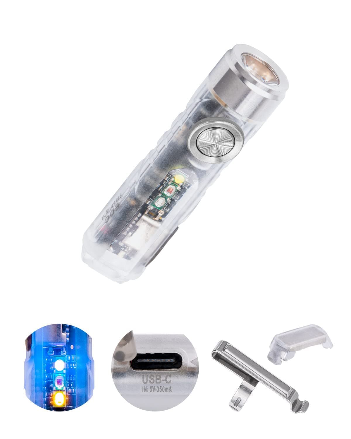 4th USB-C Aurora A8 EDC Flashlight, 6500K LED Max 650 Lumen, Momentary On Keychain Light with Magnetic Clip/Base, Lock Mode, for Checking Outdoor(365nm/Red/White)