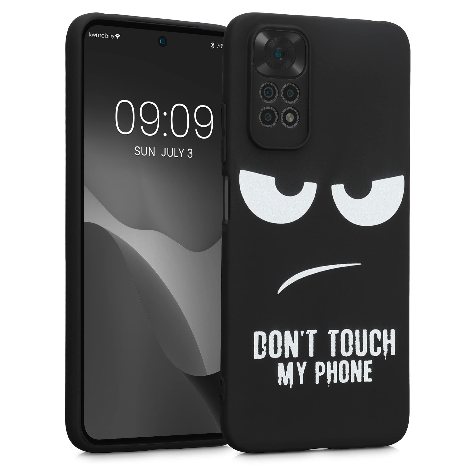 kwmobile TPU Silicone Case Compatible with Xiaomi Redmi Note 11 / Note 11S - Case Soft Cover - Don't Touch My Phone White/Black