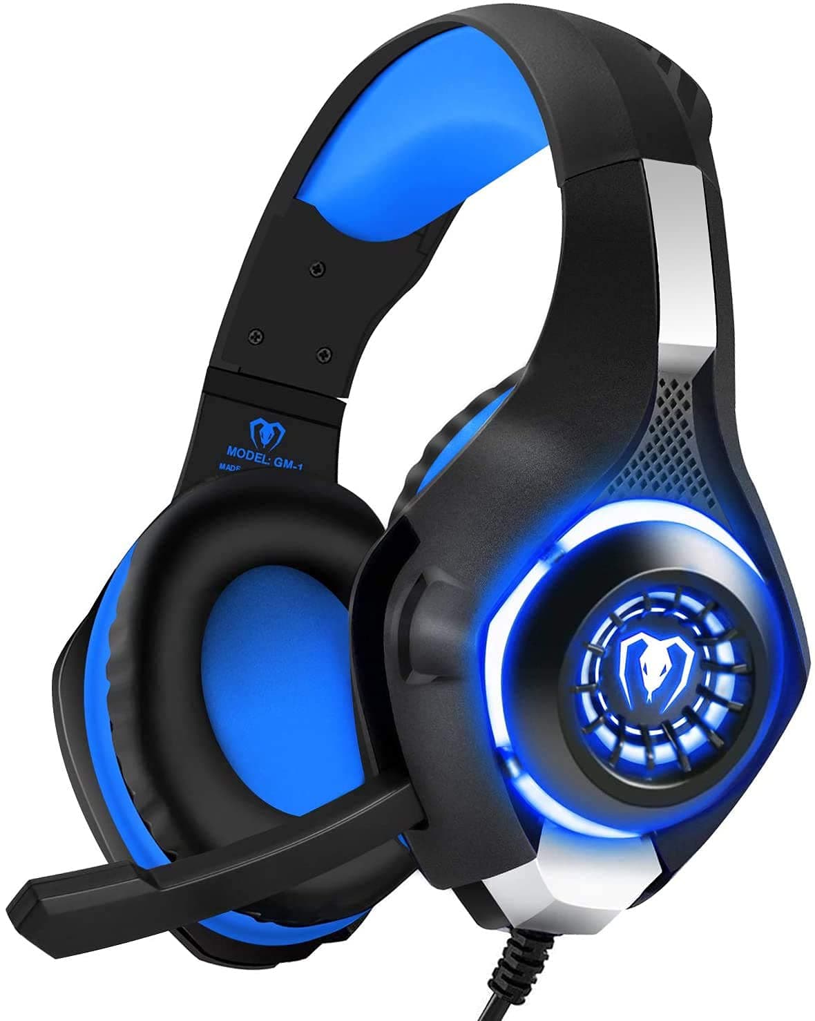 Stereo Gaming Headset with Microphone for PS5 PS4 Xbox One Switch PC Mac – Wired Over-Ear Headphones with Surround Sound, Soft Memory Foam, Noise Canceling Mic, Light, 3.5mm Jack (Blue)