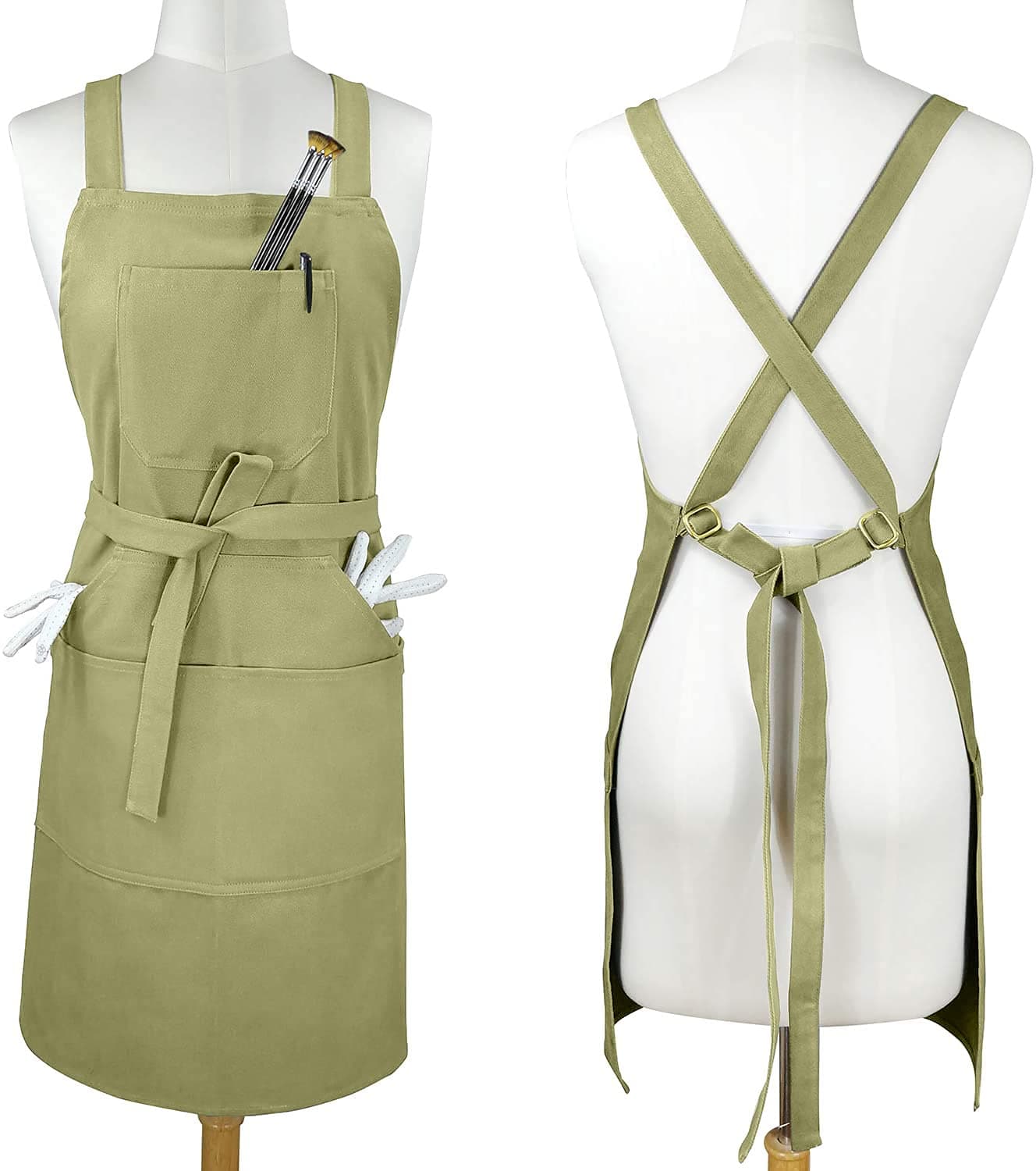 Sturdy Thick Professional Artist Apron, Cross Back + Fasten/Quick Release Buckle + 6 Pockets with 1 Zipper Pocket + 2 Towel Loops For Artist Kitchen, Adjustable M to XXL, 27"X31" - 100% Cotton Canvas