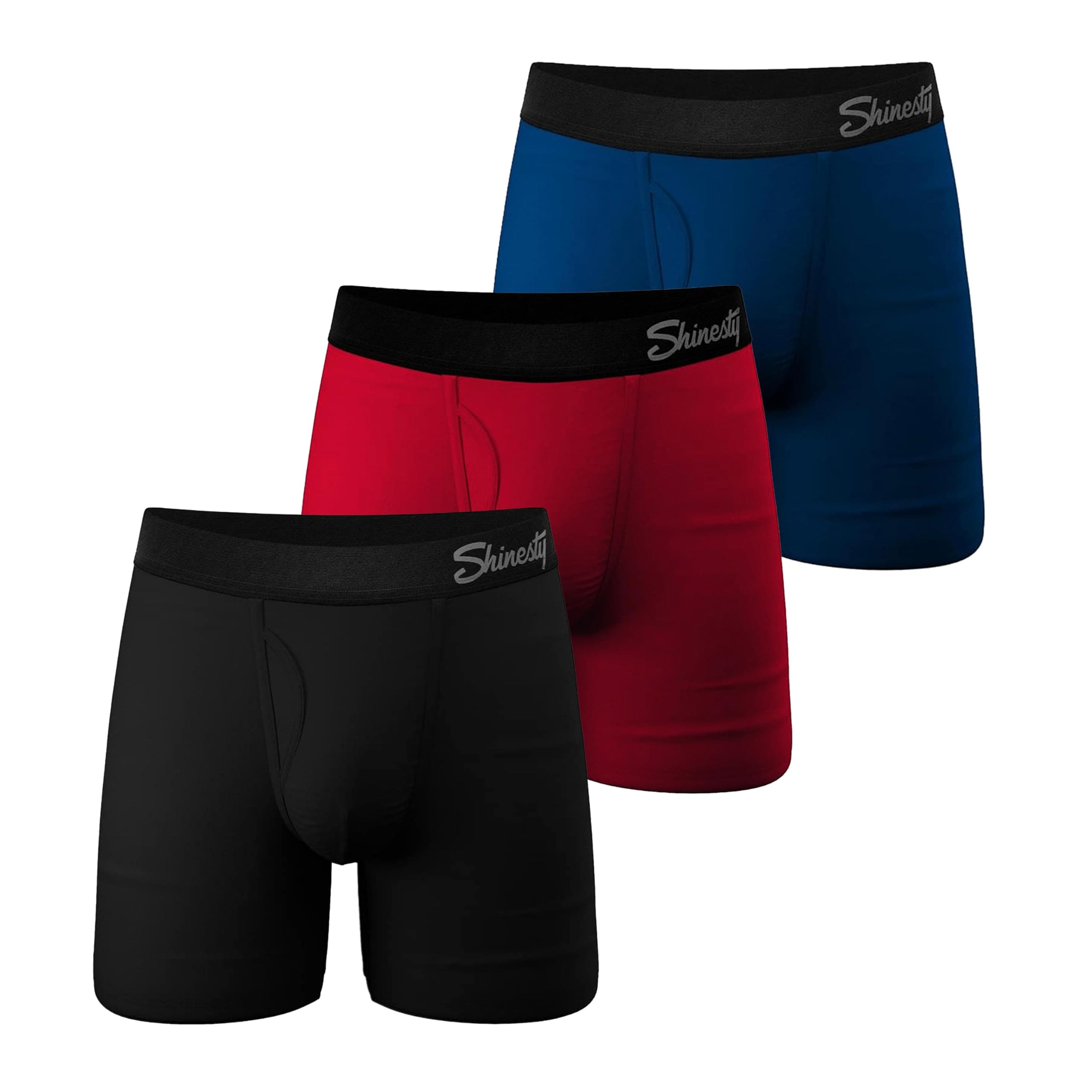 Shinesty Solid Multicolored Boxer Briefs w/Fly 3 Pack - Men's Pouch Underwear Medium Black Red Navy
