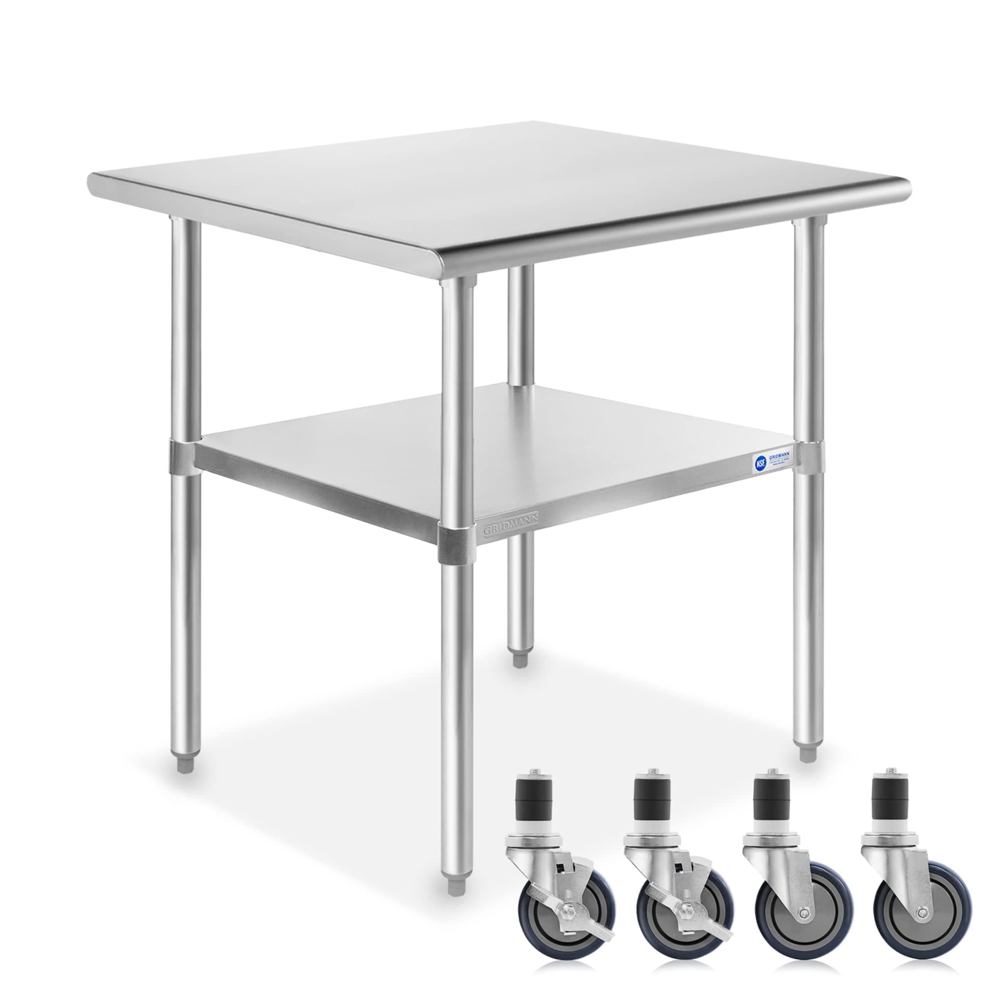 GRIDMANN NSF Stainless Steel Work & Prep Table 30 x 24 Inches with Caster Wheels and Under Shelf for Restaurant, Home, Hotel