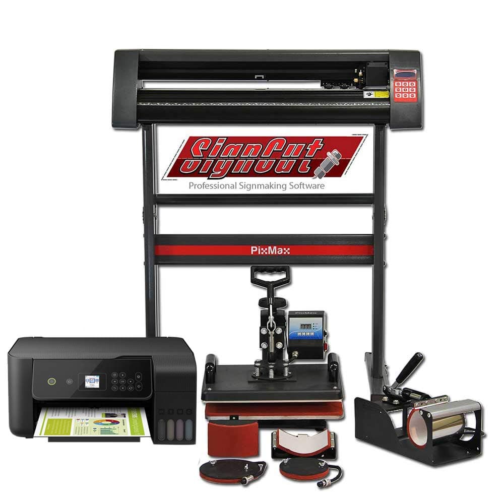 PixMax Graphics Bundle: 5 in 1 Heat Press Vinyl Cutter with Printer & Sublimation Cartridges