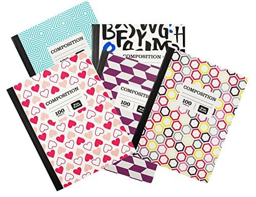 1 Subject Wide Ruled Colorful Composition 100 Page Notebook Pack of 5 Office Product