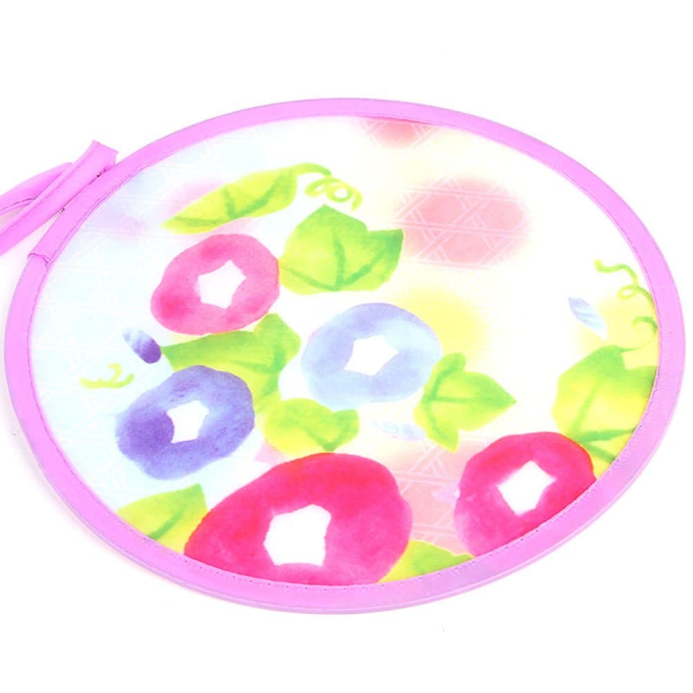 WEYNG Round Handheld Folding Fan Beautiful Pattern Special Style Portable Hand Fan for Wedding Party Decor Dancing Handheld Fan Great Gift (1 Unit Purple Morning Glory)