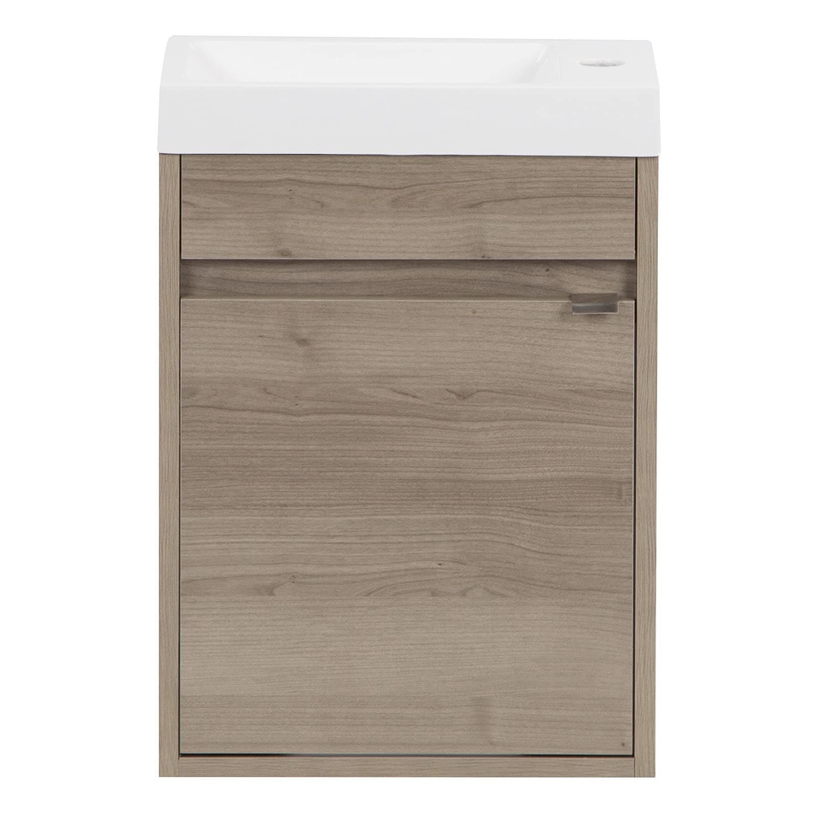 Spring Mill Cabinets Kambree 15.75" Small Floating Bathroom Vanity with White Single Sink Top, 1-Door Cabinet, 15.75" W x 8.66" D x 22.13" H, Forest Elm