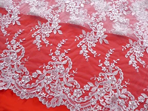 Off-white/pink Robin on Netting Embroidered 47'' Width Wedding Dress/eveing Dress Lace Fabric By Yard (Off-white)