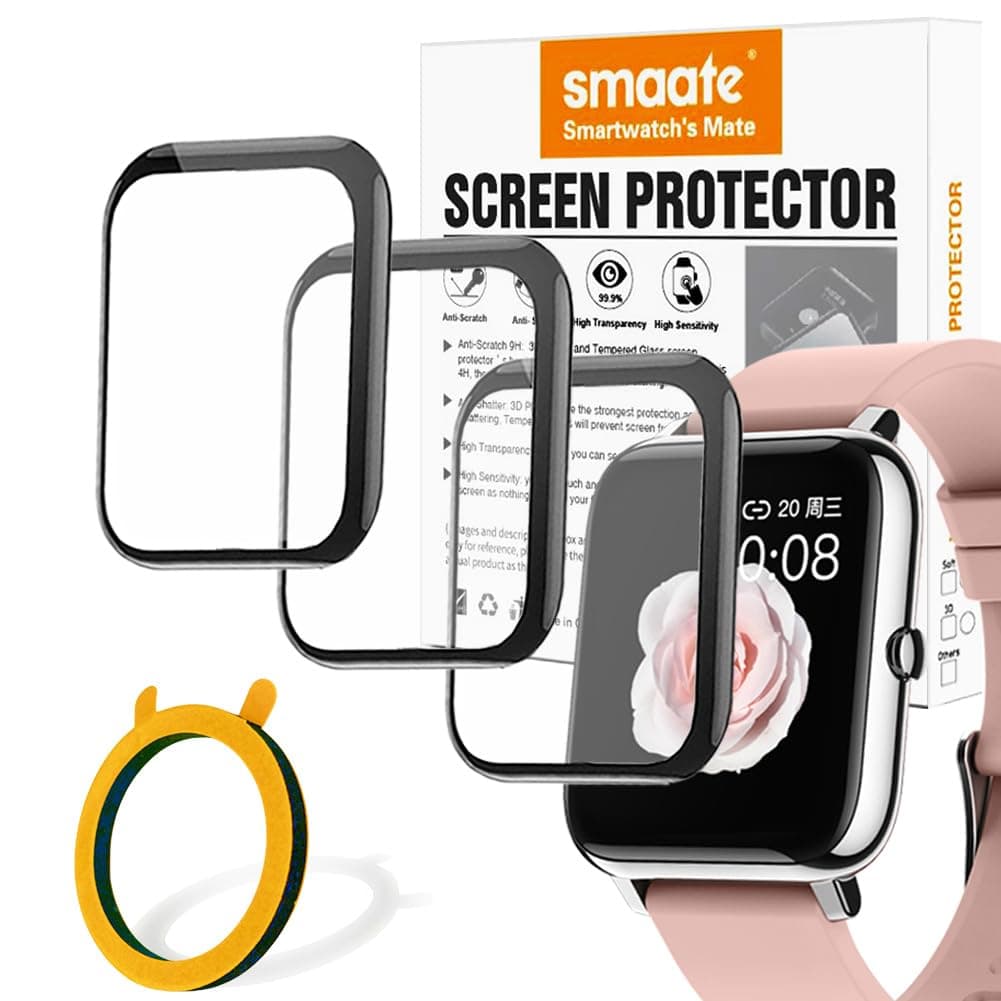 smaate 3D Screen Protector for P22, Compatible with Smartwatch TYKOIT 1.5 Inch, P22 Donerton Popglory CanMixs Kalinco 1.4”, Dirrelo Fitpolo GT01 1.55”, Curved Edge Full Coverage