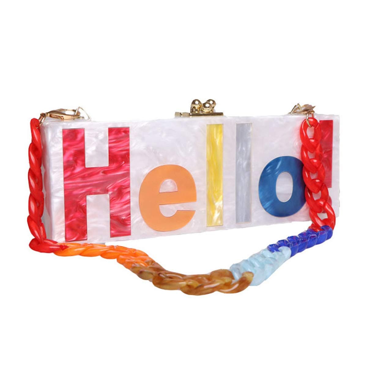 XMRS Hello Words Acrylic Evening Bag for Women Rectangular Handmade Clutch Purse Handbag With Luxury Acrylic Chain