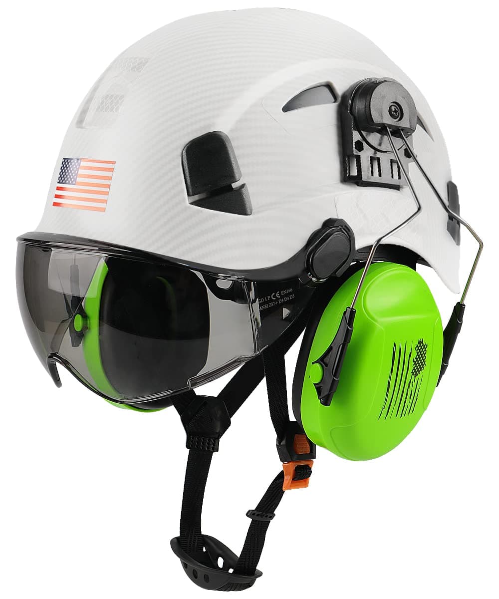 GREEN DEVIL Safety Helmet, Helmet, Helmet with Visor and Ear Protection, Adjustable, Lightweight, Air Vent, ABS, Work Helmet, 6 Point Suspension, ANSI Z89.1 Approved, Ideal for Industrial &