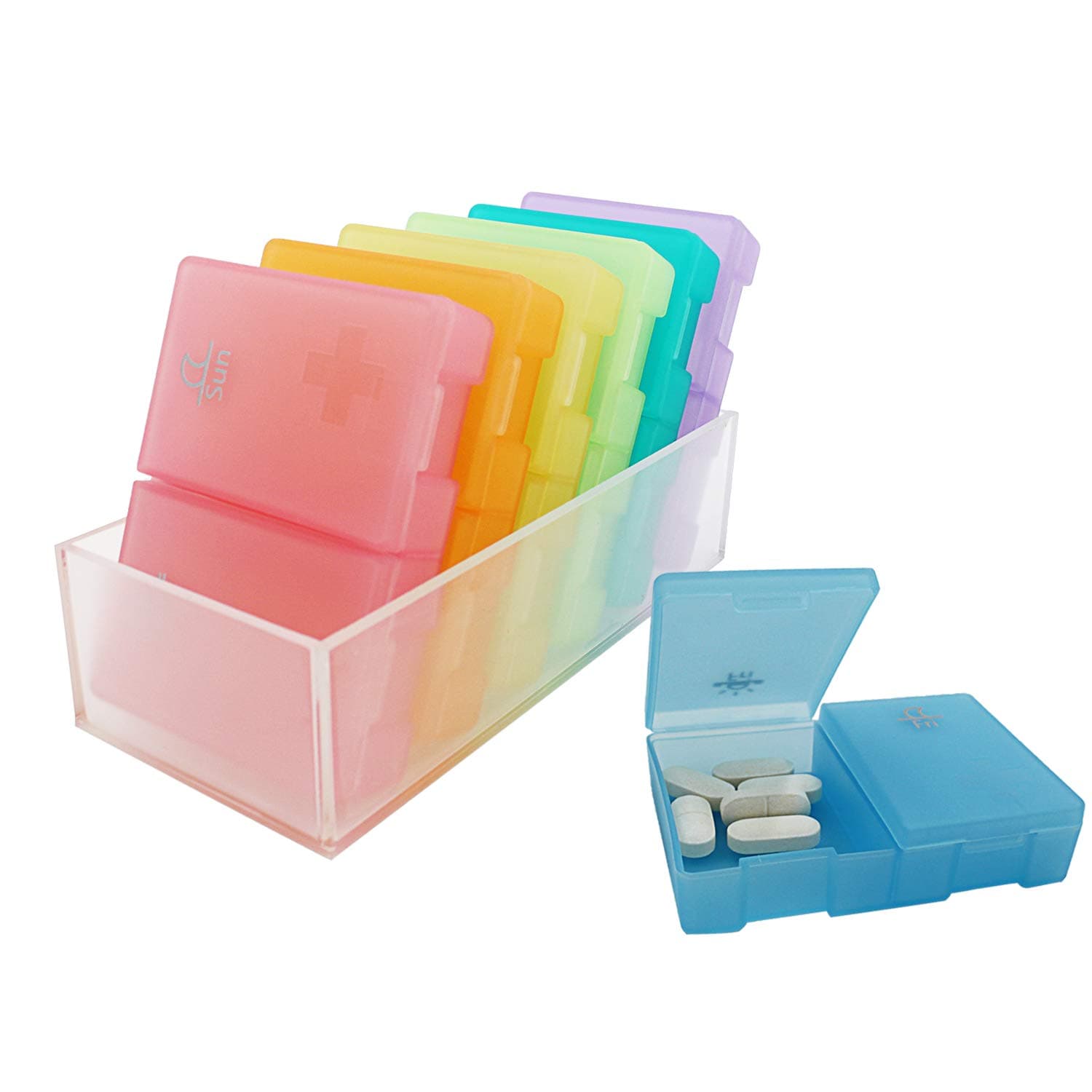 Pill Box Organizer 7 Day, Pill Case Planner Weekly Twice a Day, Portable Travel Daily Pill Organizer Moisture-Proof Design and Pockets to Hold Vitamins, Pills, Fish Oil, Supplements, Medication