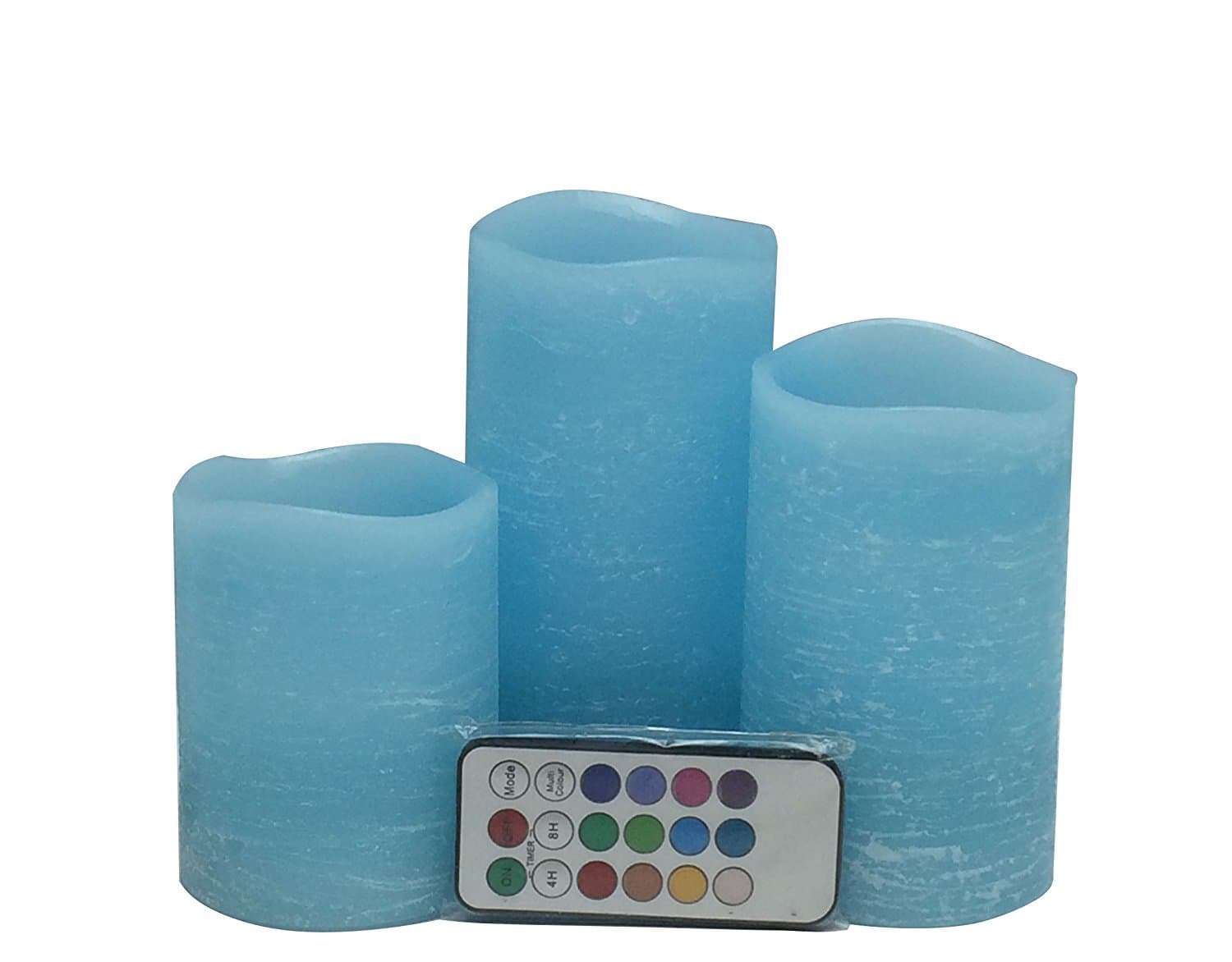 AdoriaBlue Led Candles Auto-Cycle Timer-Remote Control Real Wax Rustic Flicker Light-3 of Set, dia3 by Tall 4,5, 6inch,Ocean Scent