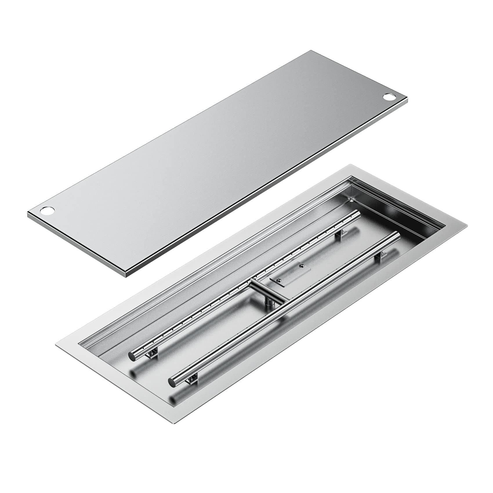 Skyflame Rectangular Stainless Steel Drop-in Fire Pit Pan and Burner with Burner Cover, 24 by 8 Inch Burning Area