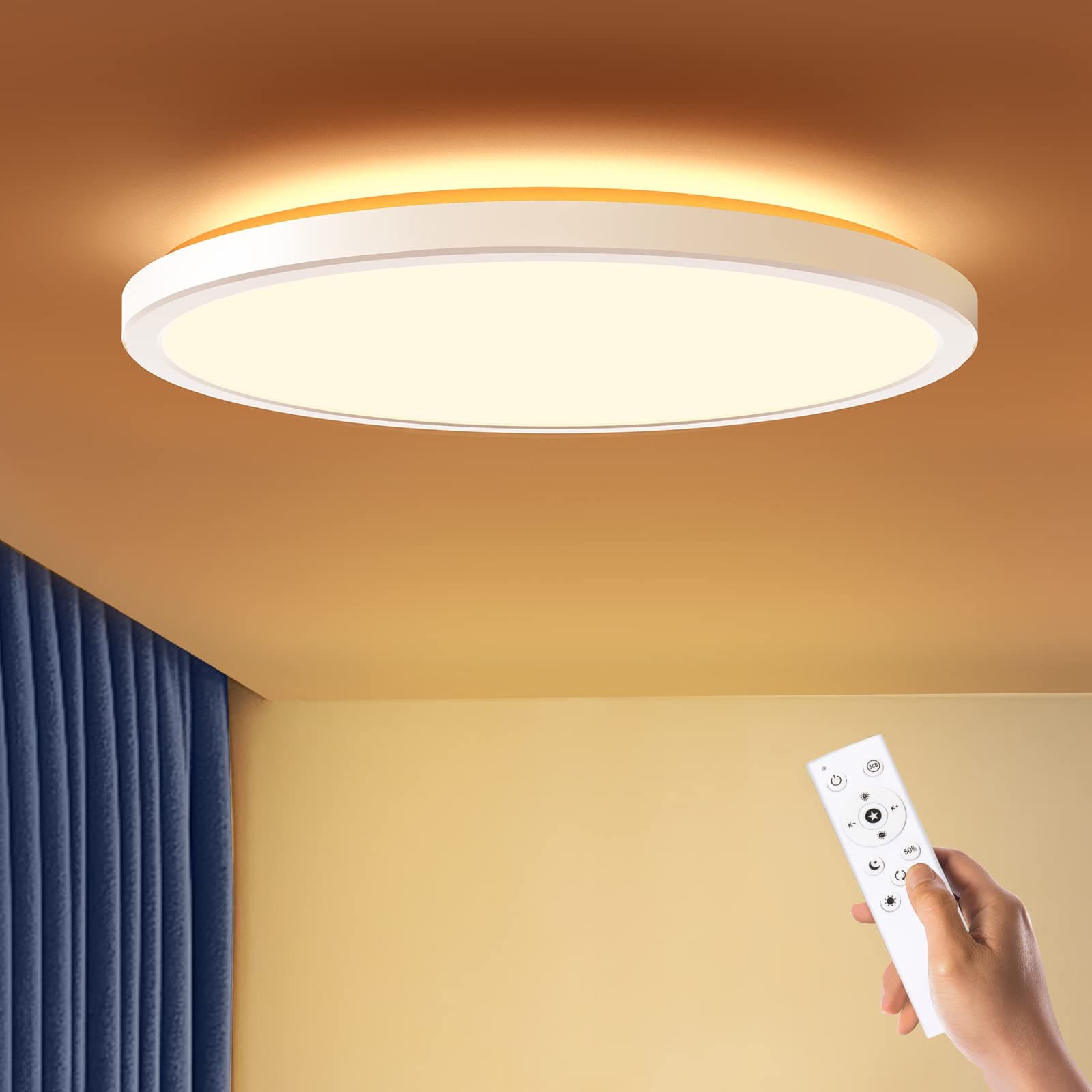 BLNAN Dimmable LED Flush Mount Ceiling Light Fixture with Remote Control, 15.4 Inch 36W 3000K-6500K Round Ceiling Lamp, Ultra Thin Modern Close to Ceiling Lights for Bedroom Kitchen Living Room