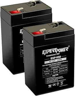 EXP650 (2 Pack) - 6V 5Ah / 20HR SLA Rechargeable 6V Battery for Ride on Toys, Emergency Light, Exit Sign Battery Replacement, Sealed Lead Acid 6 Volt Batteries with F1 Terminals