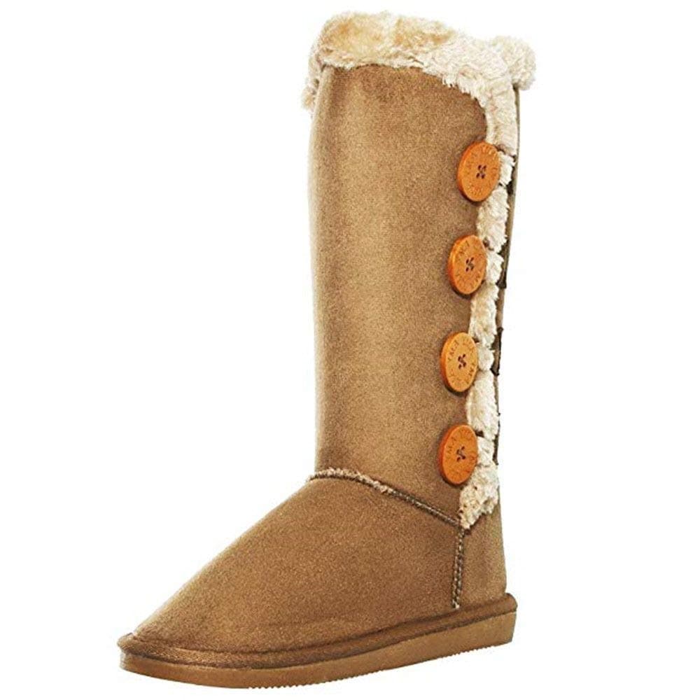 Tina/02 Plain Color Four Button Fur Lined Mid-Calf Snow Boots (9, Chestnut)…