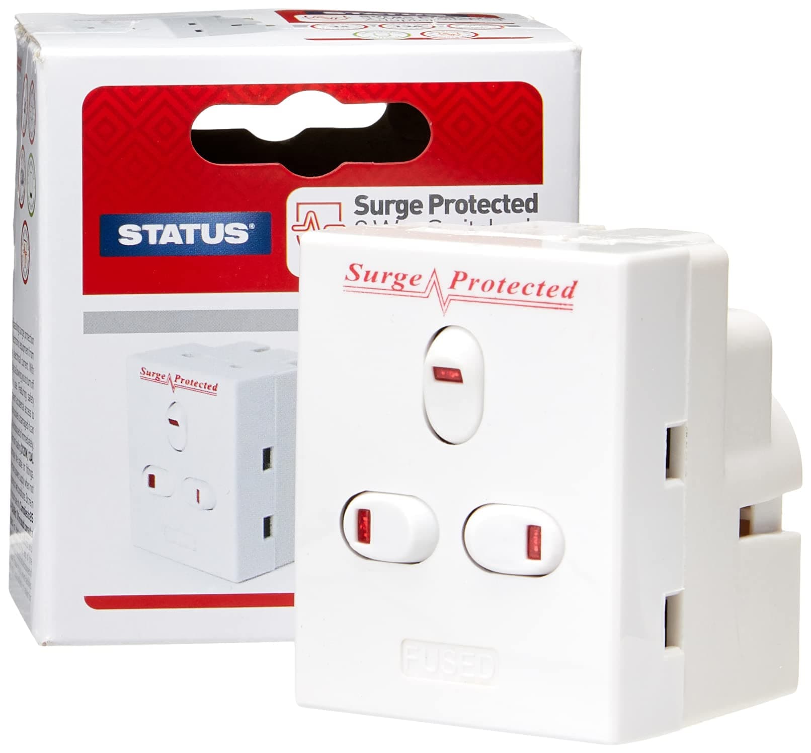 STATUS 3 Way Multi Plug Adapter | UK 3 Pin Multi Plug Adaptor | Individually Switched Fuse | S3WASPSCX2