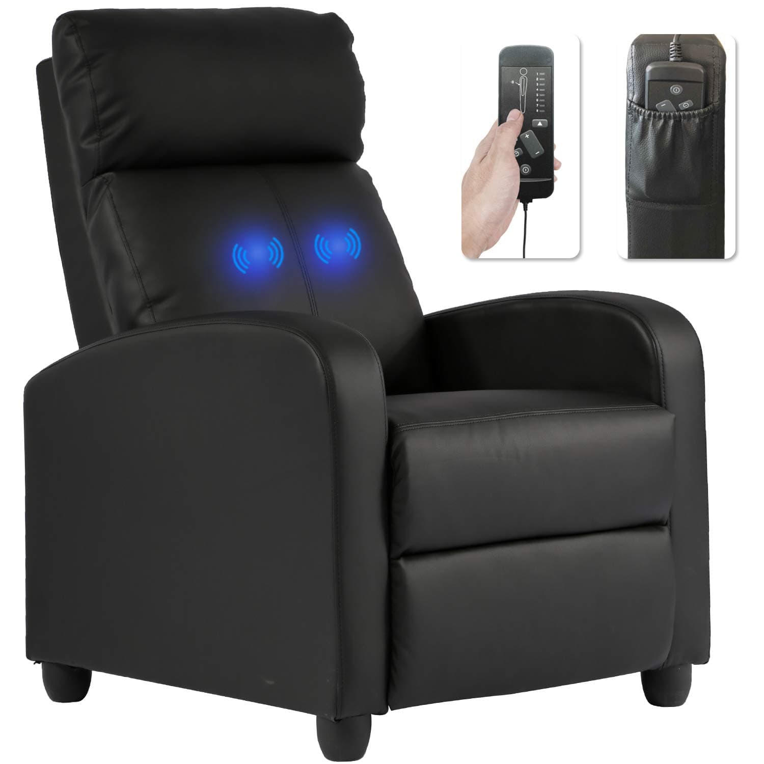 BestMassage | Recliner Chair | with 2 Point Massage Function | Black | with Lumbar Support, Adjustable Push Back, Wide Armrests, Footrest & Padded Seat | Easy Assembly | for Living Room, Home Theatre