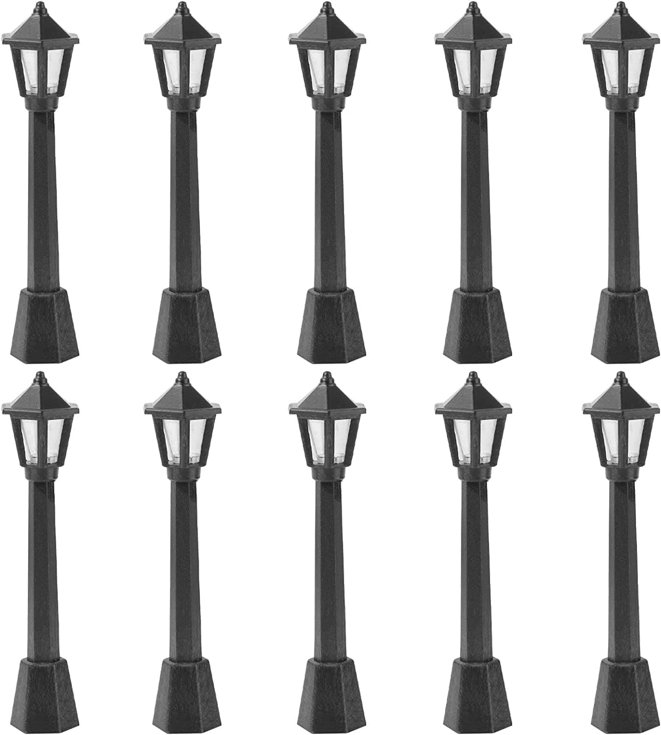 Mini Street Light Model Solar Lamp, 10 Pcs Post Street Lights Microscopic Model Lights for Miniature Dollhouse Micro Landscape Fairy Garden Accessories (Black)
