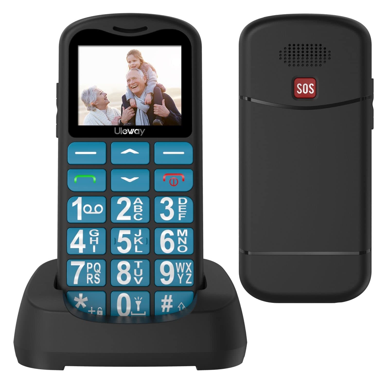 2G Big Button Mobile Phone for Elderly, Unlocked Dual Sim Free Senior Mobile Phones, Easy to Use Pay as You Go 1.77" LCD Display, SOS Button, Talking Numbers, Torch, 800 mAh Battery - Blue