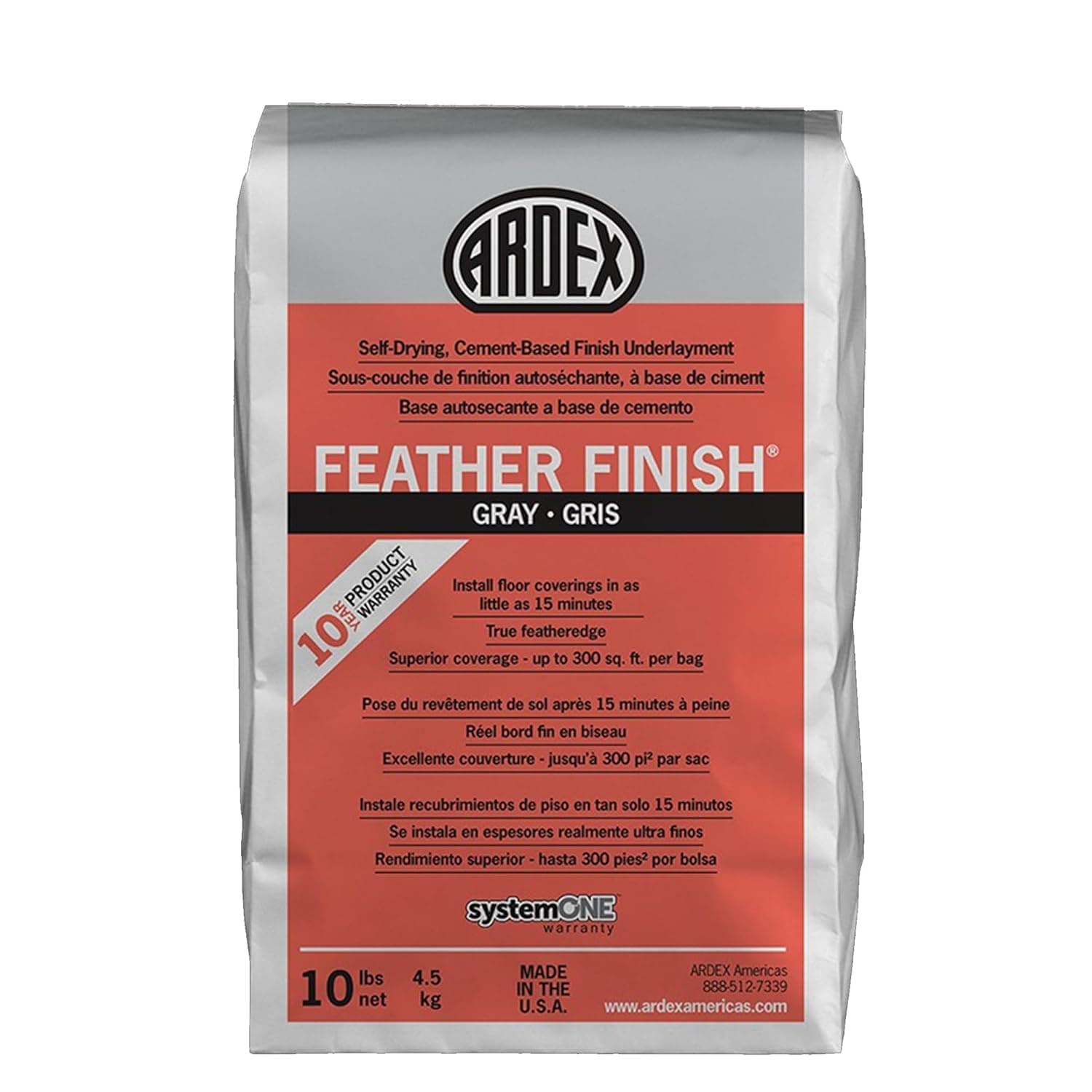 Ardex Feather Finish, Quick-Setting, Self-Drying, Cement-Based Flooring Underlayment for Smooth, Durable Floor Preparation Exceptional Bond Strength for Interior Use Gray Colored, 10 lbs