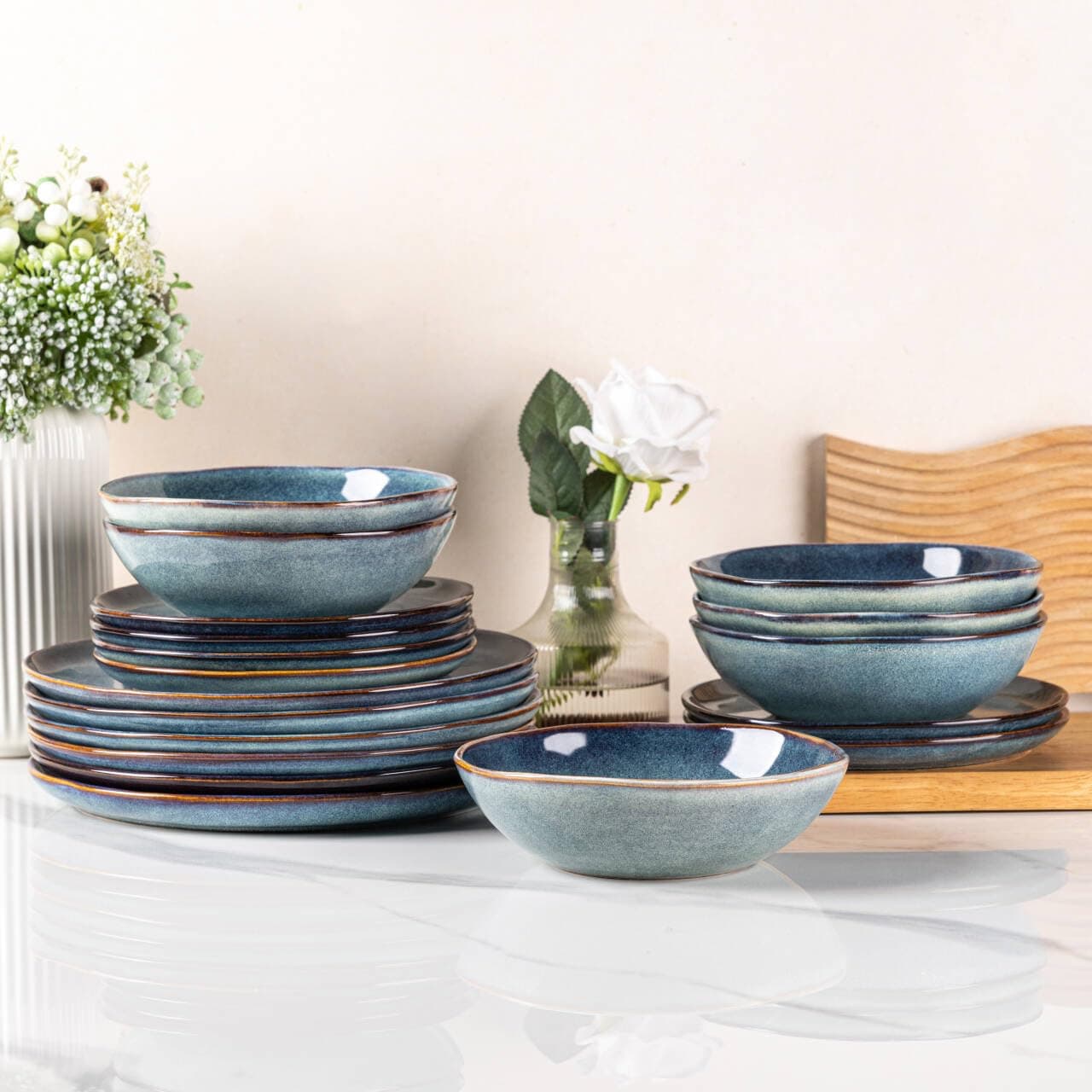 AmorArc Ceramic Dinnerware Sets,Handmade Reactive Glaze Stoneware Plates and Bowls Sets,Highly Scratch Resistant | Dishwasher & Microwave Safe Dishes Set,Service for 4 (12pc)