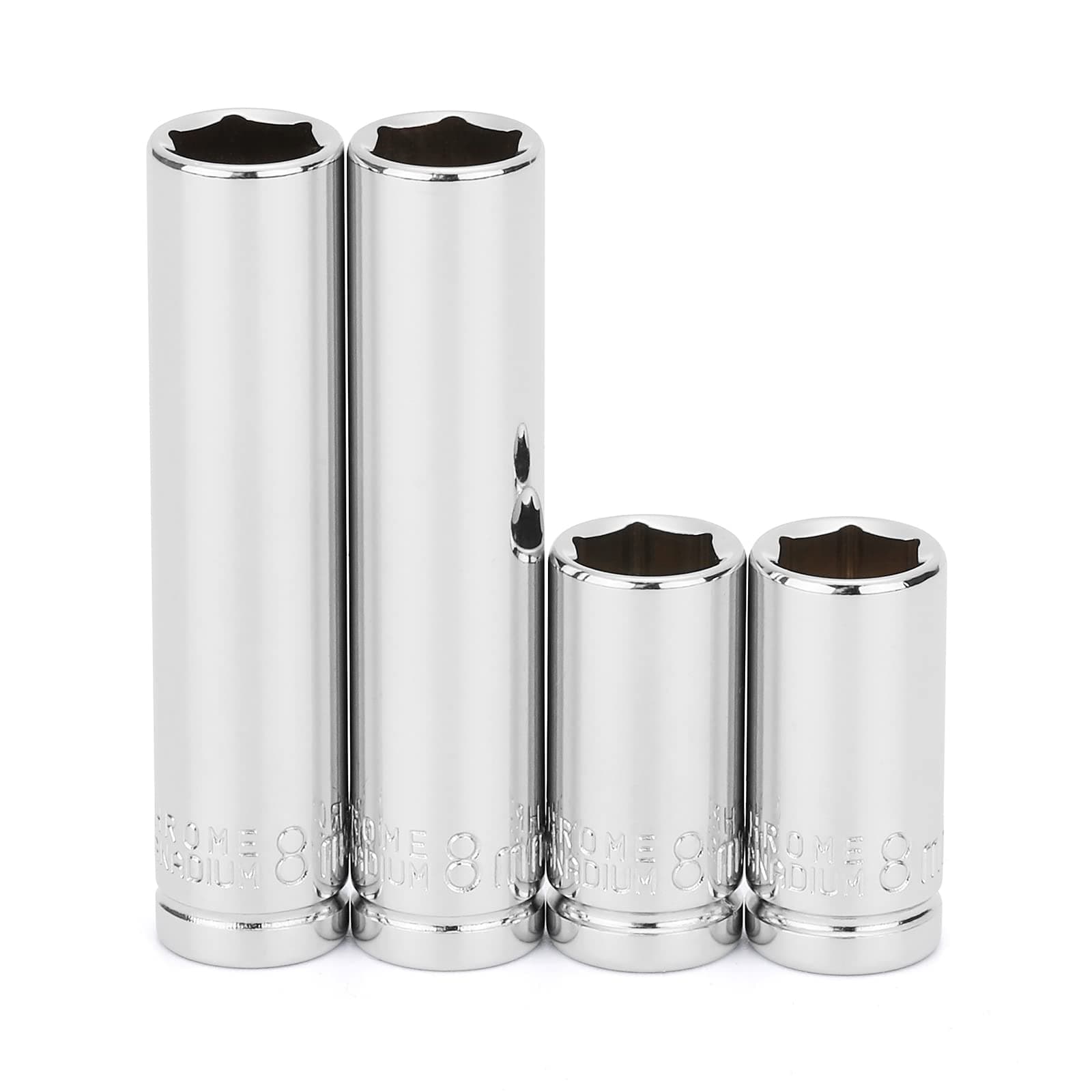 MIXPOWER 4PCS 1/4"Drive 8mm Deep&Shallow Socket, 6 Point, Cr-V Steel, 8mm