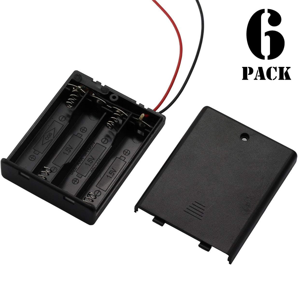 Onwon6 Pieces 4 Slots x 1.5V AAA Battery Case Holder Battery Spring Clip Storage Box Wire Leads with On/Off Switch