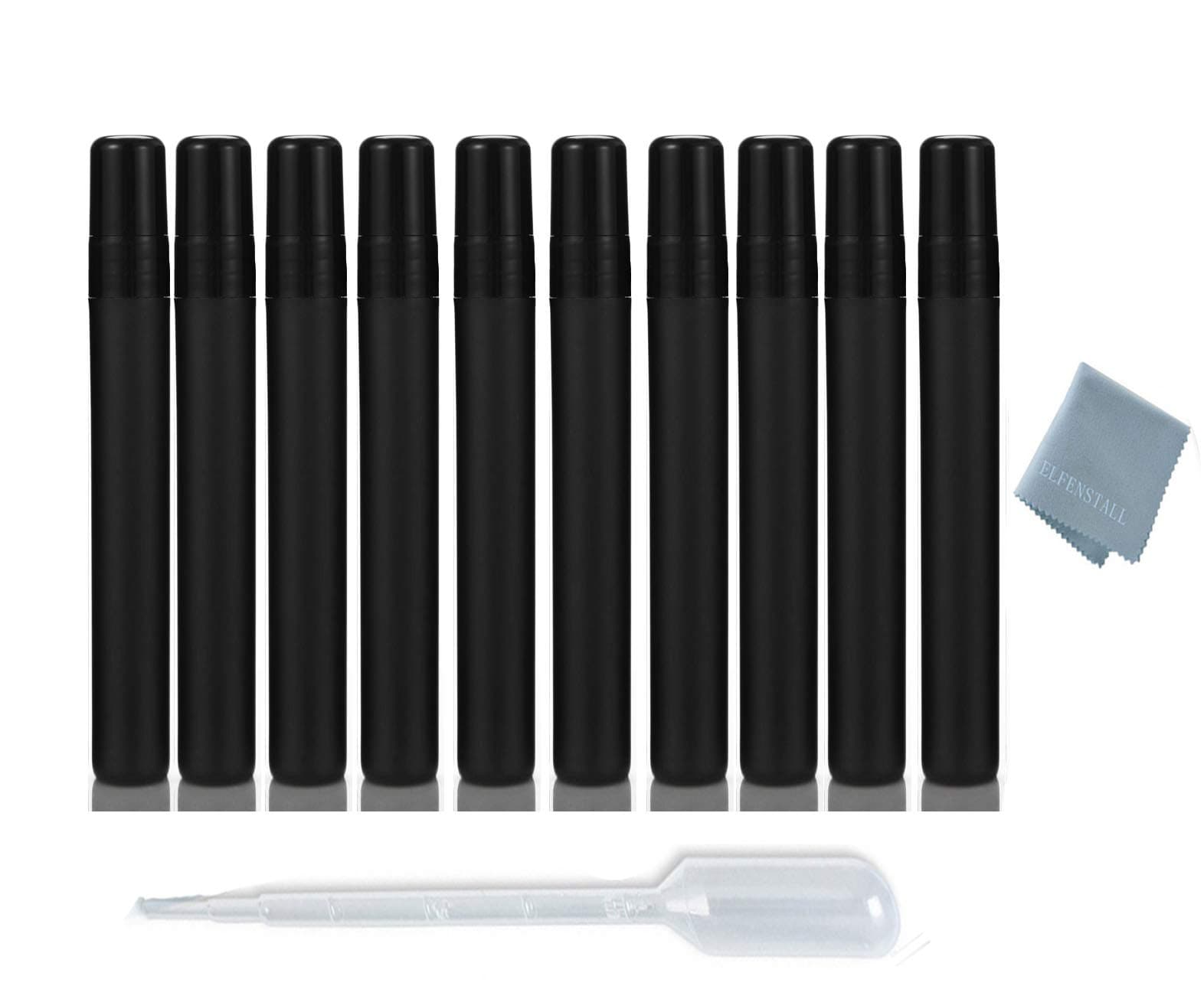 Elfenstall- Cool Black 10pcs 10ml 1/3OZ Atomizer Empty Matte Plastic Fine Mist Spray bottle Refillable Fragrance Perfume Scent Sample Bottle for Travel Party Makeup Tool