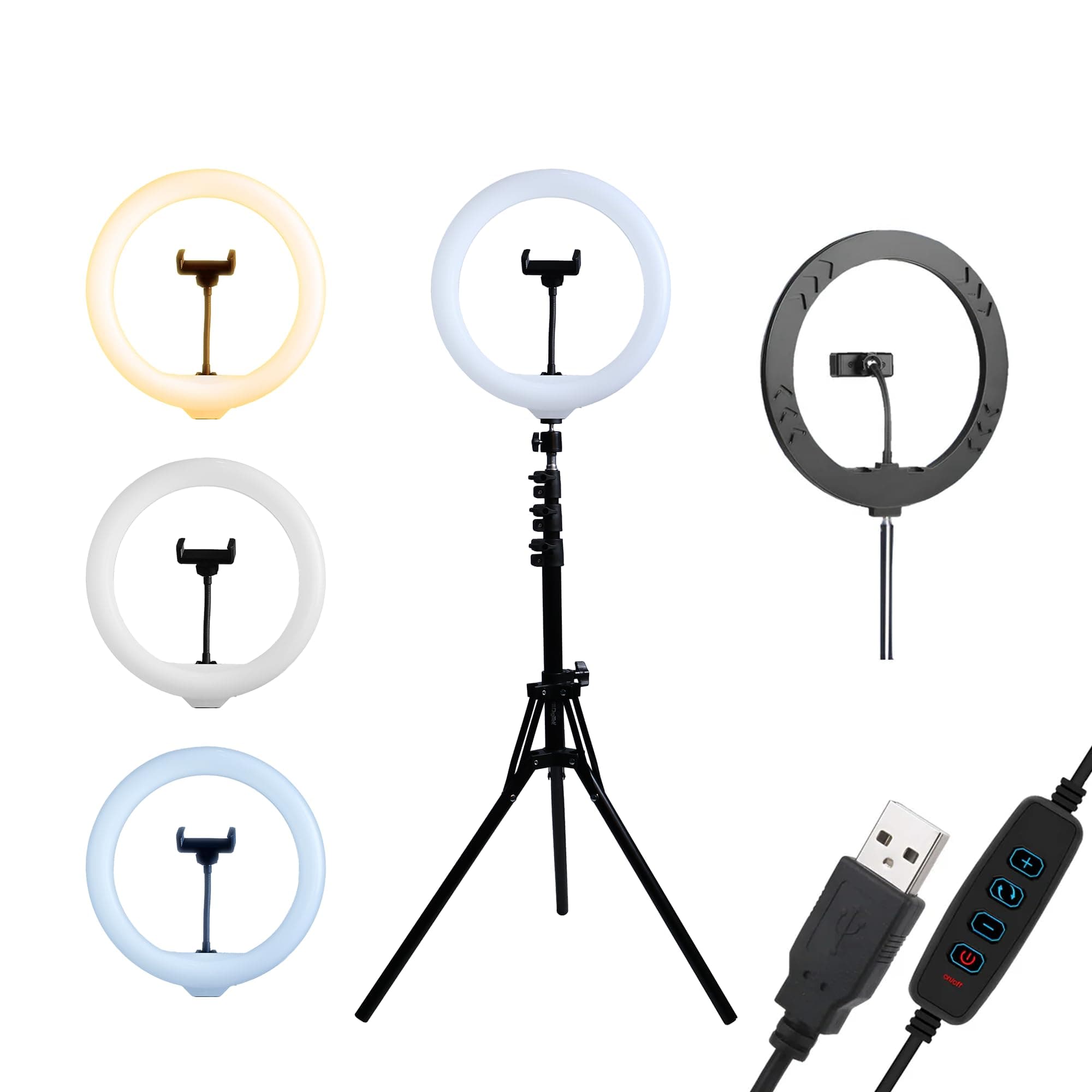 DIGITEK® (DRL-14C) 14 Inch LED Ring Light with 5ft Stand & Smartphone Mount - USB Powered, Color Switch Mode, Brightness Control, Dual Temperature - for Photo & Video Shoots, Makeup, Vlogging!
