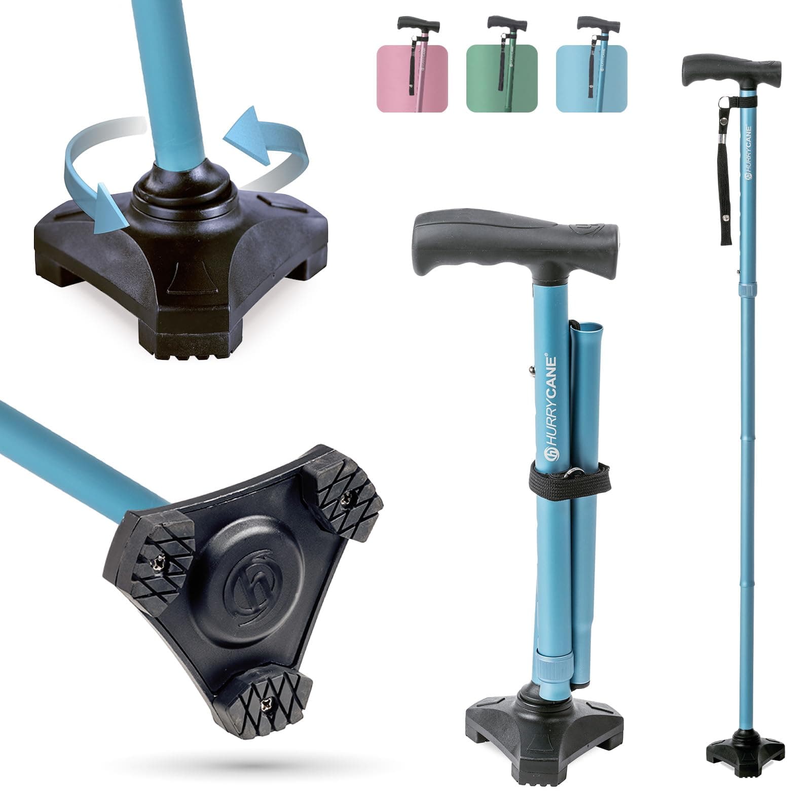 HurryCane HCANE-PP-C2 Freedom Edition Foldable Walking Cane with T Handle