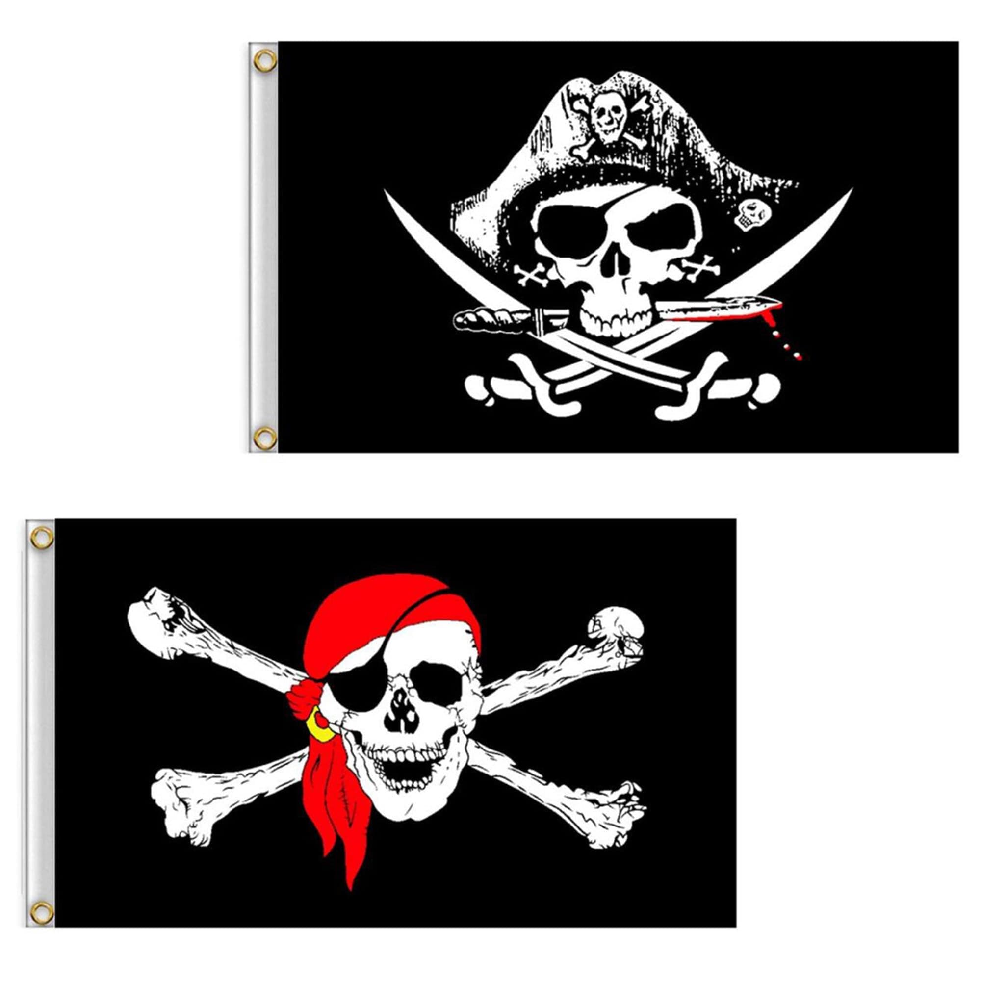 Dyung Tec Pirate Flag, 2 PCS 2' x 3' Skull and Crossbones Jolly Roger Flag for Outdoor