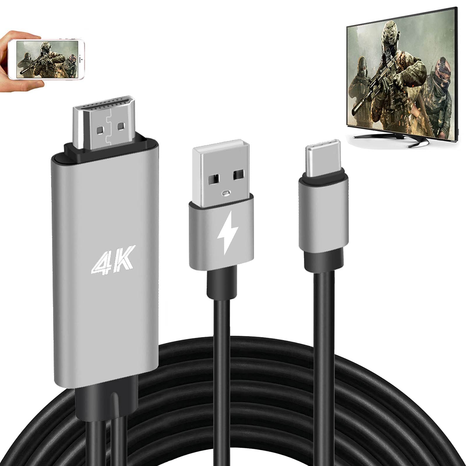 HDMI Adapter USB Type C Cable MHL 4K HD Video Digital Converter Cord for Samsung Galaxy S21 S20 S10 Note 20 LG G8 G5 Android Phone iPad Pro iMac MacBook Dell Mirroring Charging to Monitor Projector TV