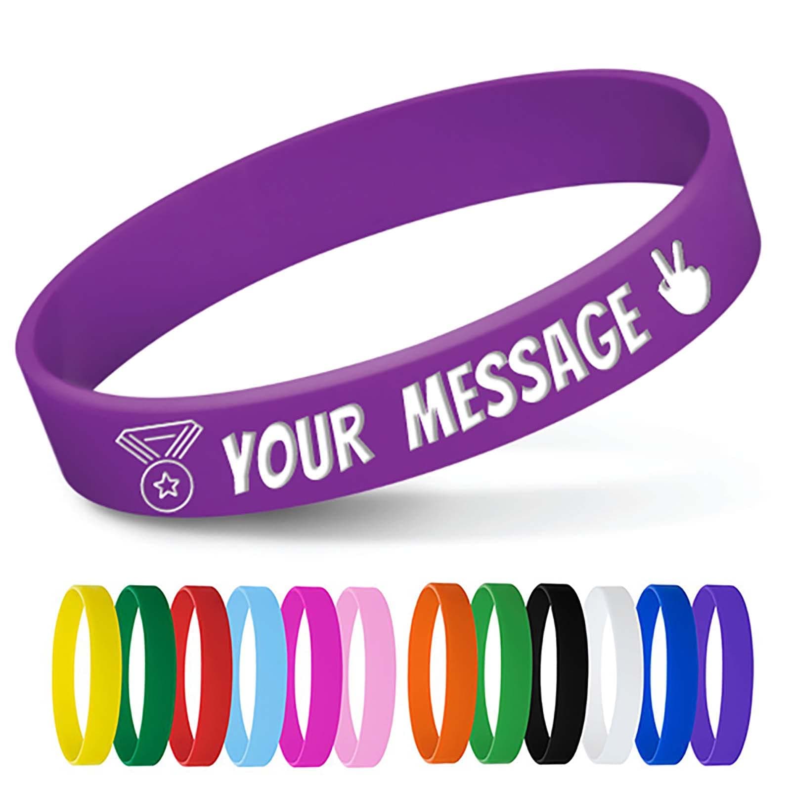 Personalized Silicone Wristbands Bulk with Text Message Custom Rubber Bracelets Customized Rubber Band Bracelets for Events, Motivation,Fundraisers, Awareness,Purple