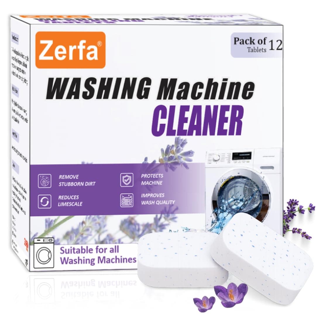 12 Pcs (21g Each, 252g Pack) Lavender-scented Washing Machine Deep Cleaner Descaler Tablets for All Front and Top Load Machines, with Descaling and Stain-Removing Power