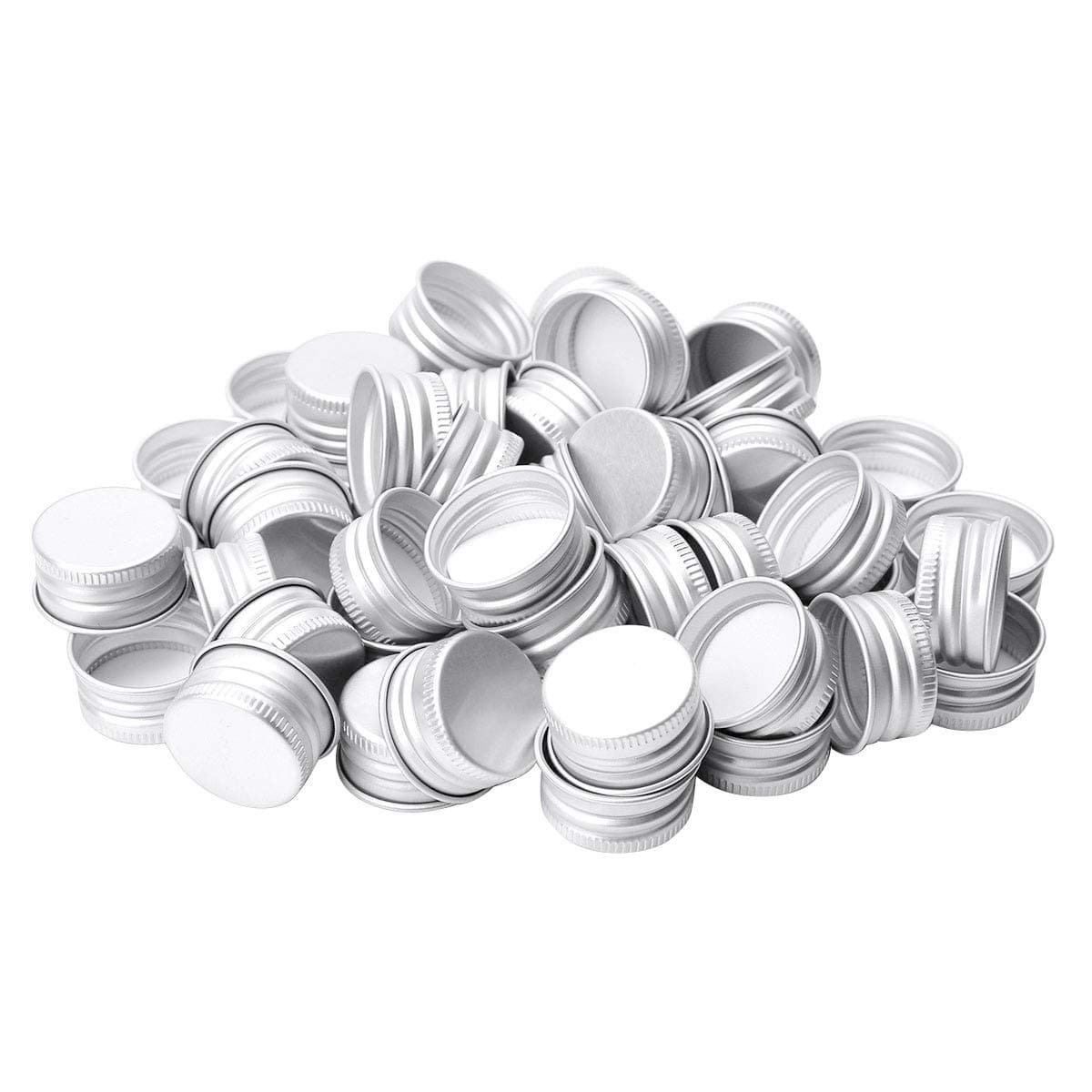 50 Pack Small Borosilicate Glass Bottles Lids Rustproof Aluminium Threaded Caps Screw Cover Lids Replacements Silver 28mm