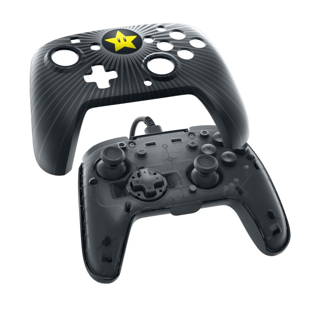 PDP Gaming Wired Pro Controller Faceplate: Black Mario Star - Nintendo Switch Faceoff