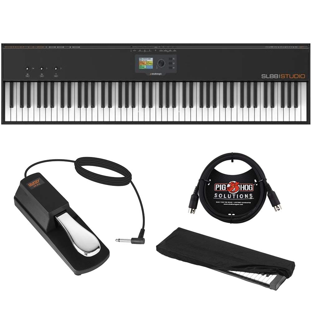 StudioLogic SL88 Studio 88-Key USB/MIDI Keyboard Controller with FP-P1L Sustain Pedal, Keyboard Dust Cover (Large) & 6ft MIDI Cable Bundle