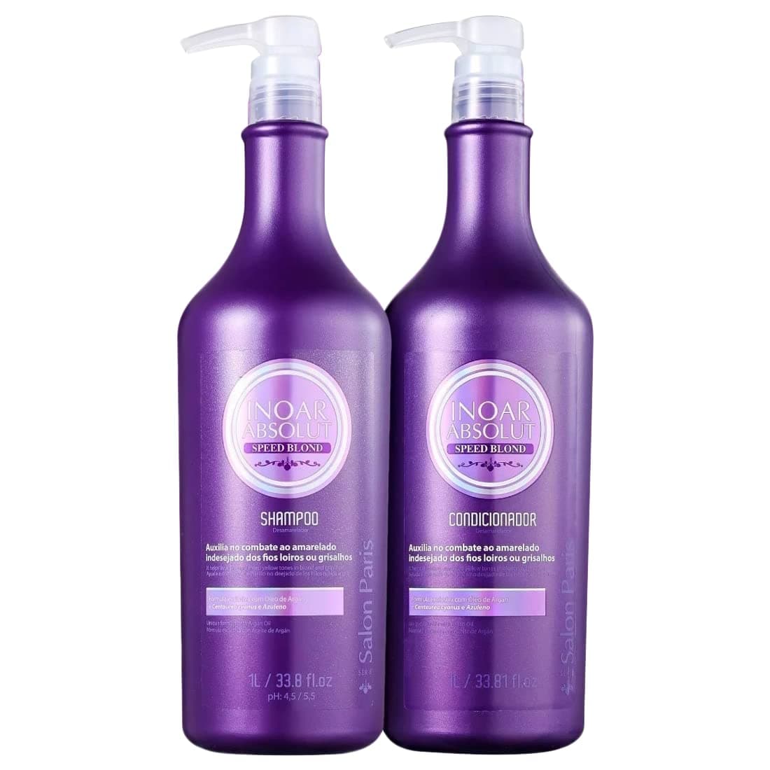 INOAR – Absolut Speed Blond Shampoo & Conditioner Set Designed for Bleached, Blonde, Brassy, and Grey Hair Types, Vegan Hair Product, Cruelty Free Haircare for Men and Women (2 Bottles, 33.8 oz. each)