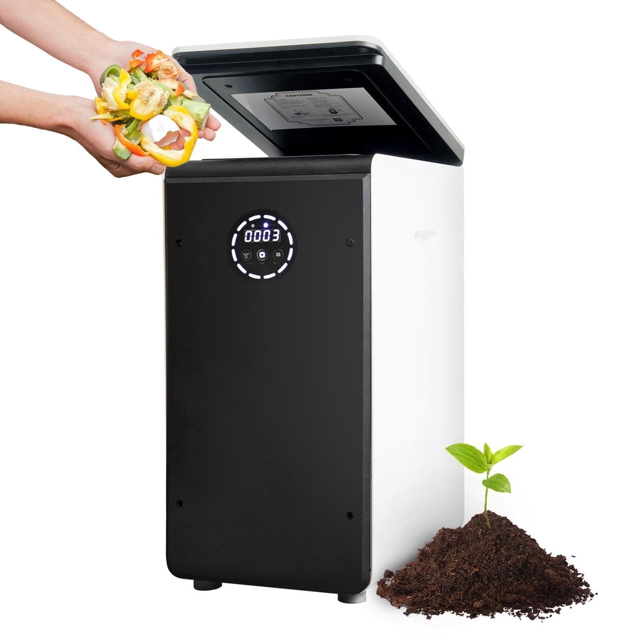 GEME 19L Electric Composter, World's First Smart Organic Composting Machine, Durable Filter, Real Composting, Food Cycler, Black, Stainless Steel