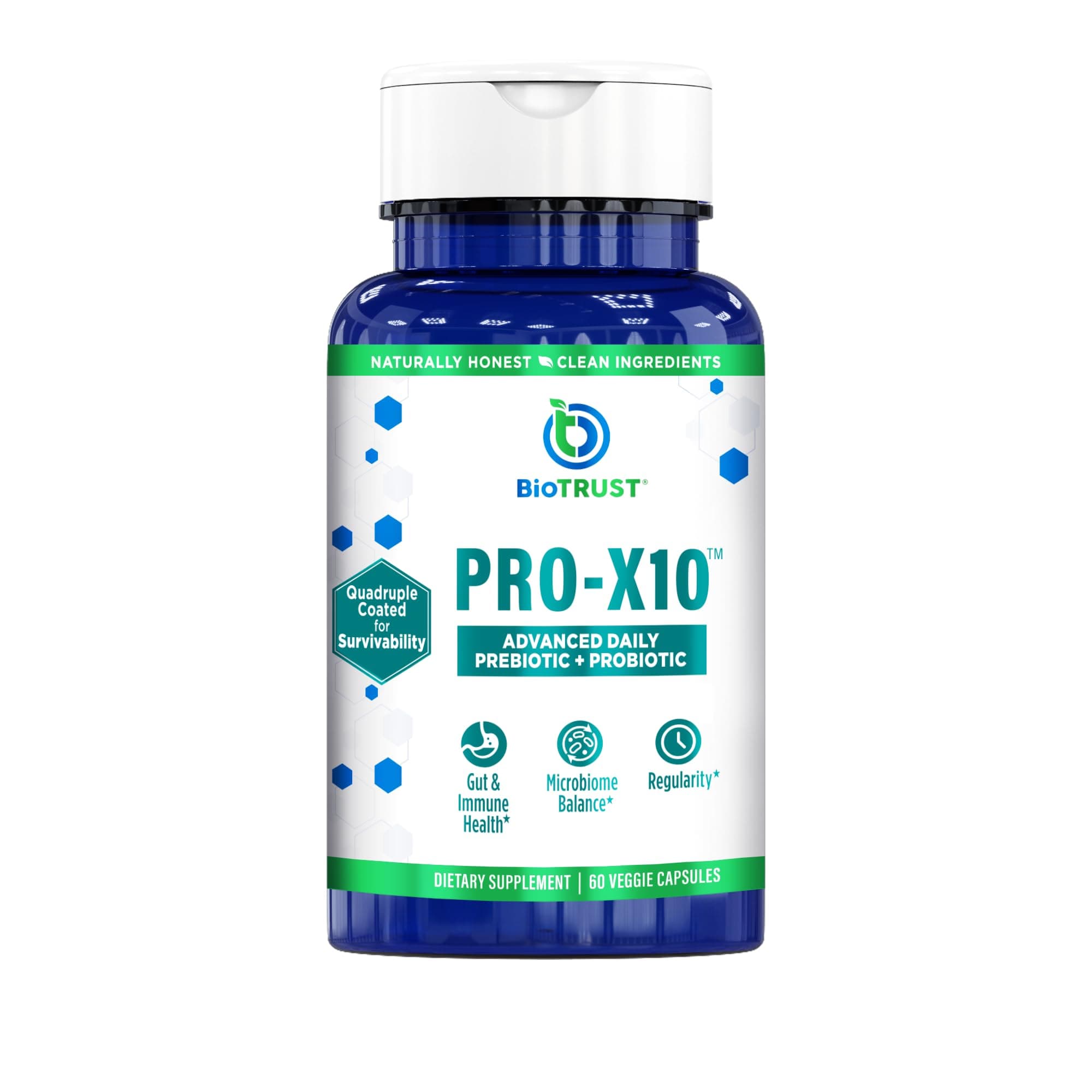 Pro-X10 2.0 Probiotic Supplement - Probiotics for Digestive Health with Prebiotics - Immune System Support and GI Health - Free from Gluten, Soy and Dairy, Non GMO - 60 Capsules