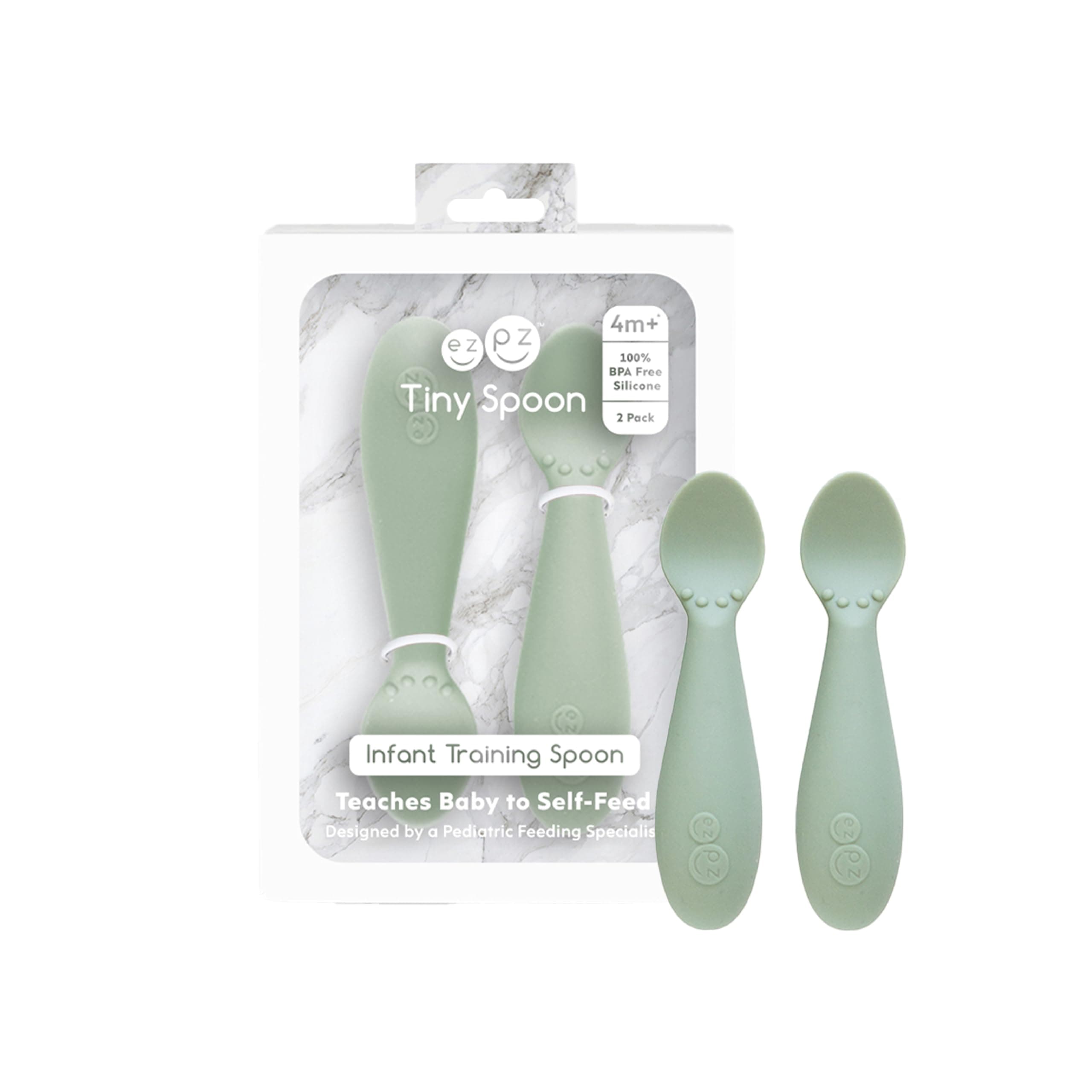 Tiny Spoon (2 Pack in Sage) - 100% Silicone Baby Spoon for Baby Led Weaning + Purees - 6 Months + - Designed by a Pediatric Feeding Specialist - Baby Essentials & Baby Gifts