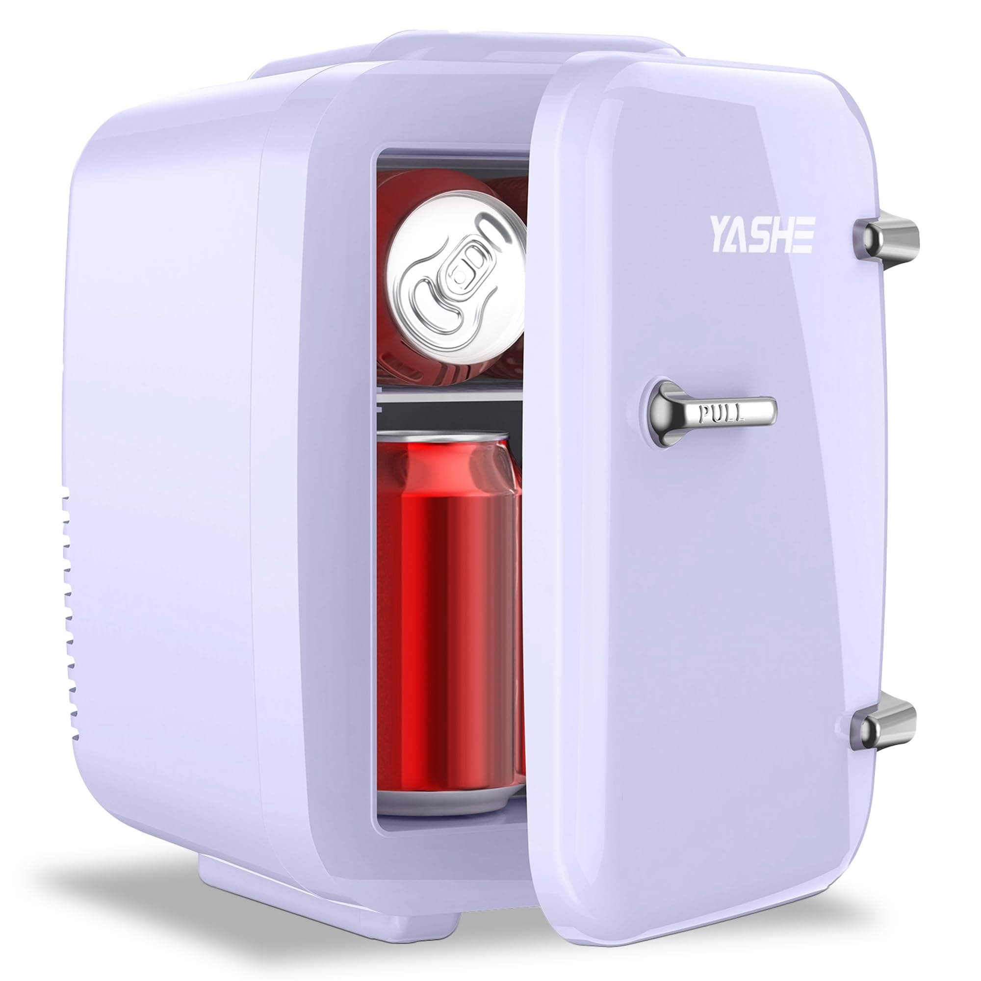 YASHE Mini Fridge for Bedroom, 4 Liter/6 Cans Small Fridge, AC/DC Thermoelectric Cooler and Warmer Mini Fridge for Drink Office Dorm Car, Purple