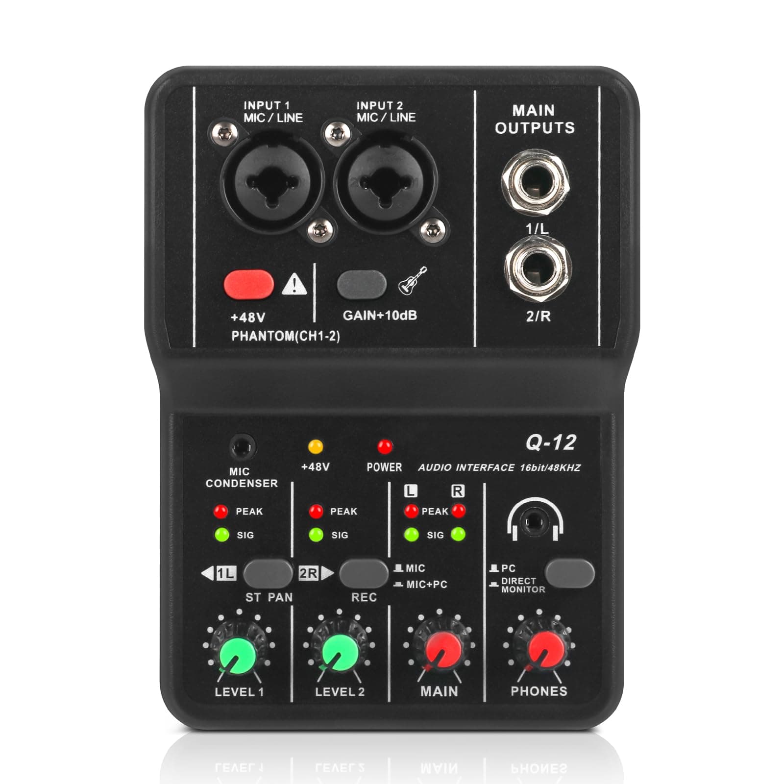 USB Audio Interface for PC,Interface for Recording Music Computer Recording Audio Interface XLR with 3.55m Microphone Jack, USB Sound Card for Recording Studio, Ultra-low Latency Plug&Play, Q-12